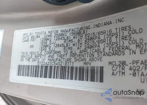 2004 Toyota Sienna Le from USA, damaged, VIN 5TDZA23C54S210313